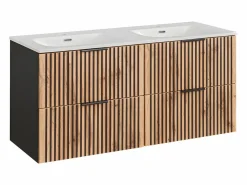 Petits-Meubles Conjunto de muebles con doble lavabo encastrado 120cm columna y 3 armarios de pared Gaia Madera y Negro Best