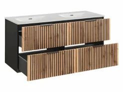 Petits-Meubles Conjunto de muebles con doble lavabo encastrado 120cm columna y 3 armarios de pared Gaia Madera y Negro Best