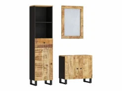 vidaxl Conjunto de muebles de baño 3 piezas madera maciza de mango Marru00f3n New