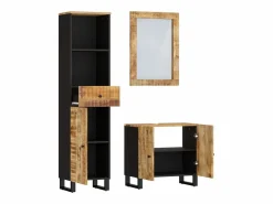 vidaxl Conjunto de muebles de baño 3 piezas madera maciza de mango Marru00f3n New