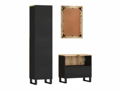 vidaxl Conjunto de muebles de baño 3 piezas madera maciza de mango Marru00f3n New