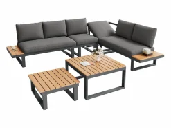 Merax Conjunto de muebles de jardín - 252 x 195 x 76 cm - con sofá reclinable + 2 mesas de centro - Poliéster + metal - negro + Gris Online