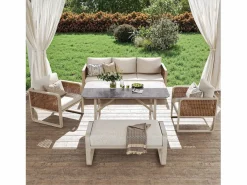 Merax Salones De Jardín|Conjunto de muebles de jardín para 6 a 7 personas - con 1 mesa + 1 sofá con cojines + 2 sillones + 1 banco - metal -