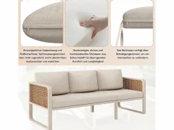 Merax Salones De Jardín|Conjunto de muebles de jardín para 6 a 7 personas - con 1 mesa + 1 sofá con cojines + 2 sillones + 1 banco - metal -