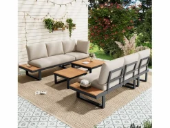 Conjunto de muebles de jardín - 252 x 195 x 76 cm - con sofá reclinable + 2 mesas de centro - Poliéster + metal - + negro^Merax New