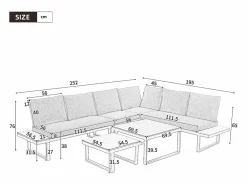 Conjunto de muebles de jardín - 252 x 195 x 76 cm - con sofá reclinable + 2 mesas de centro - Poliéster + metal - + negro^Merax New