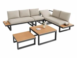 Conjunto de muebles de jardín - 252 x 195 x 76 cm - con sofá reclinable + 2 mesas de centro - Poliéster + metal - + negro^Merax New