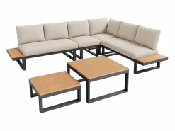 Conjunto de muebles de jardín - 252 x 195 x 76 cm - con sofá reclinable + 2 mesas de centro - Poliéster + metal - + negro^Merax New