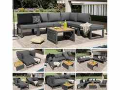 Merax Salones De Jardín|Conjunto de muebles de jardín con cojines de asiento y respaldo para 6 personas - tumbona doble - metal -