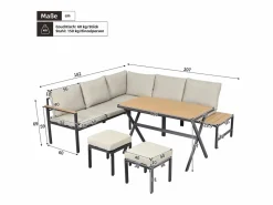 Conjunto de muebles de jardín modulares de 4 piezas en acero galvanizado: sofá esquinero, 2 taburetes y mesa de centro en beige^Merax New