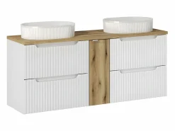 Petits-Meubles Conjunto De Baño|Conjunto de muebles doble lavabo 140cm 4 cajones y columna Riva Blanco y Madera