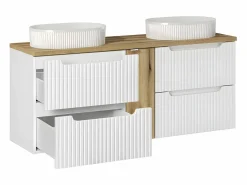 Petits-Meubles Conjunto De Baño|Conjunto de muebles doble lavabo 140cm 4 cajones y columna Riva Blanco y Madera