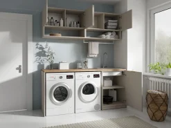 Vente-unique Mueble Para Lavadora|Conjunto de muebles para lavadora, L182 cm, cashmere y natural claro, NATAJI