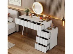 Merax Conjunto de tocador - 135 x 40 x 127 cm - Con espejo LED + 5 cajones - Para dormitorio - MDF - (sin taburete) Blanco