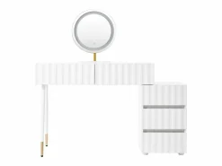 Merax Conjunto de tocador - 135 x 40 x 127 cm - Con espejo LED + 5 cajones - Para dormitorio - MDF - (sin taburete) Blanco