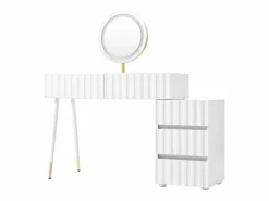 Merax Conjunto de tocador - 135 x 40 x 127 cm - Con espejo LED + 5 cajones - Para dormitorio - MDF - (sin taburete) Blanco
