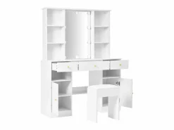 Merax Tocador|Conjunto de tocador - 110 x 40 x 151 cm - Tocador con luces LED + espejo + taburete + 3 cajones + 2 puertas - Aglomerado -