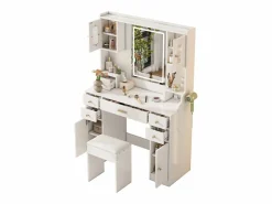 Merax Tocador|Conjunto de tocador - 105 x 40 x 152 cm - Tocador con LED Lámparas + Espejo + Taburete + 6 Cajones + 4 Puertas - MDF -