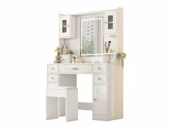 Merax Tocador|Conjunto de tocador - 105 x 40 x 152 cm - Tocador con LED Lámparas + Espejo + Taburete + 6 Cajones + 4 Puertas - MDF -