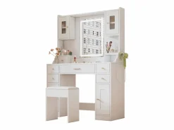 Merax Tocador|Conjunto de tocador - 105 x 40 x 152 cm - Tocador con LED Lámparas + Espejo + Taburete + 6 Cajones + 4 Puertas - MDF -