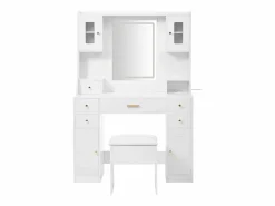 Merax Tocador|Conjunto de tocador - 105 x 40 x 152 cm - Tocador con LED Lámparas + Espejo + Taburete + 6 Cajones + 4 Puertas - MDF -
