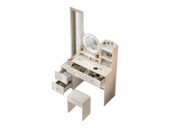 Conjunto de tocador 4 en 1 - 109 x 36 x 164 cm - Con espejo de cuerpo entero + espejo de sobremesa + taburete + luces LED + 4 cajones - Aglomerado -^Merax Online