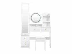 Conjunto de tocador 4 en 1 - 109 x 36 x 164 cm - Con espejo de cuerpo entero + espejo de sobremesa + taburete + luces LED + 4 cajones - Aglomerado -^Merax Online