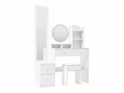 Conjunto de tocador 4 en 1 - 109 x 36 x 164 cm - Con espejo de cuerpo entero + espejo de sobremesa + taburete + luces LED + 4 cajones - Aglomerado -^Merax Online