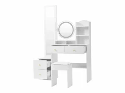 Conjunto de tocador 4 en 1 - 109 x 36 x 164 cm - Con espejo de cuerpo entero + espejo de sobremesa + taburete + luces LED + 4 cajones - Aglomerado -^Merax Online