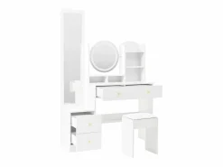 Conjunto de tocador 4 en 1 - 109 x 36 x 164 cm - Con espejo de cuerpo entero + espejo de sobremesa + taburete + luces LED + 4 cajones - Aglomerado -^Merax Online