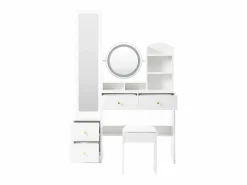 Conjunto de tocador 4 en 1 - 109 x 36 x 164 cm - Con espejo de cuerpo entero + espejo de sobremesa + taburete + luces LED + 4 cajones - Aglomerado -^Merax Online