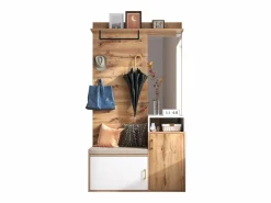 Conjunto de vestidor con espejo, banco y zapatero, diseño escandinavo, MDF y tablero de partículas, (105x40x190,5 cm) Blanco Online