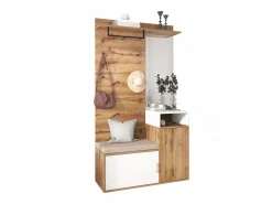 Conjunto de vestidor con espejo, banco y zapatero, diseño escandinavo, MDF y tablero de partículas, (105x40x190,5 cm) Blanco Online