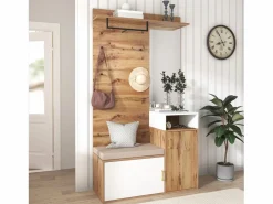 Conjunto de vestidor con espejo, banco y zapatero, diseño escandinavo, MDF y tablero de partículas, (105x40x190,5 cm) Blanco Online