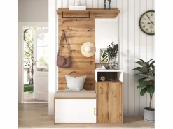 Conjunto de vestidor con espejo, banco y zapatero, diseño escandinavo, MDF y tablero de partículas, (105x40x190,5 cm) Blanco Online
