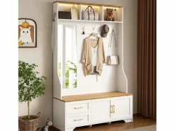 Conjunto de vestidor de entrada 120x40x187 cm - Espejo y ganchos - con LED - Mueble para zapatos - + Natural^ModernLuxe Clearance