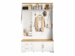Conjunto de vestidor de entrada 120x40x187 cm - Espejo y ganchos - con LED - Mueble para zapatos - + Natural^ModernLuxe Clearance