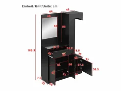 ModernLuxe Conjunto de vestidor de entrada 110x33x185,5 cm - 3 puertas y 1 cajón - Mueble para zapatos y banco para calzado - con espejo - Negro Sale
