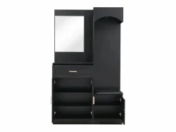 ModernLuxe Conjunto de vestidor de entrada 110x33x185,5 cm - 3 puertas y 1 cajón - Mueble para zapatos y banco para calzado - con espejo - Negro Sale
