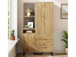 ModernLuxe Armario De Entrada|Conjunto de vestidor de entrada 110x38x186 cm - 3 puertas y 2 cajones - armario con barra - Panel acolchado - Natural