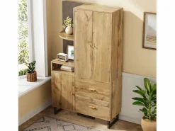 ModernLuxe Armario De Entrada|Conjunto de vestidor de entrada 110x38x186 cm - 3 puertas y 2 cajones - armario con barra - Panel acolchado - Natural