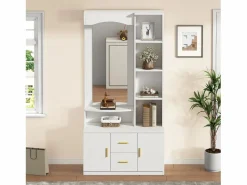 ModernLuxe Conjunto de vestidor de entrada 90x40x180cm - con mueble para zapatos y espejo - 2 cajones y 2 puertas - con estantes - Blanco
