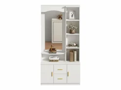 ModernLuxe Conjunto de vestidor de entrada 90x40x180cm - con mueble para zapatos y espejo - 2 cajones y 2 puertas - con estantes - Blanco