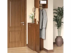 Conjunto de vestidor de entrada moderno - Zapatero + Perchero - Con barra y ganchos - MDF - Color nogal​ (Requiere taladro)^ModernLuxe New