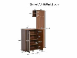 Conjunto de vestidor de entrada moderno - Zapatero + Perchero - Con barra y ganchos - MDF - Color nogal​ (Requiere taladro)^ModernLuxe New