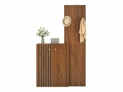 Conjunto de vestidor de entrada moderno - Zapatero + Perchero - Con barra y ganchos - MDF - Color nogal​ (Requiere taladro)^ModernLuxe New
