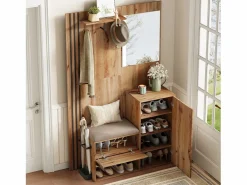 ModernLuxe Conjunto de vestidor de entrada 115x37x185 cm - con espejo y ganchos - con asiento acolchado - Paraguero - Natural Color natural claro New