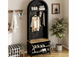 ModernLuxe Conjunto de vestidor de entrada 75x35x195 cm - con mueble para zapatos y ganchos - con estantes - Negro Sale