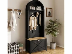 ModernLuxe Conjunto de vestidor de entrada 75x35x195 cm - con mueble para zapatos y ganchos - con estantes - Negro Sale