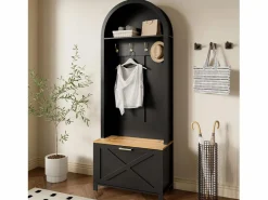 ModernLuxe Conjunto de vestidor de entrada 75x35x195 cm - con mueble para zapatos y ganchos - con estantes - Negro Sale